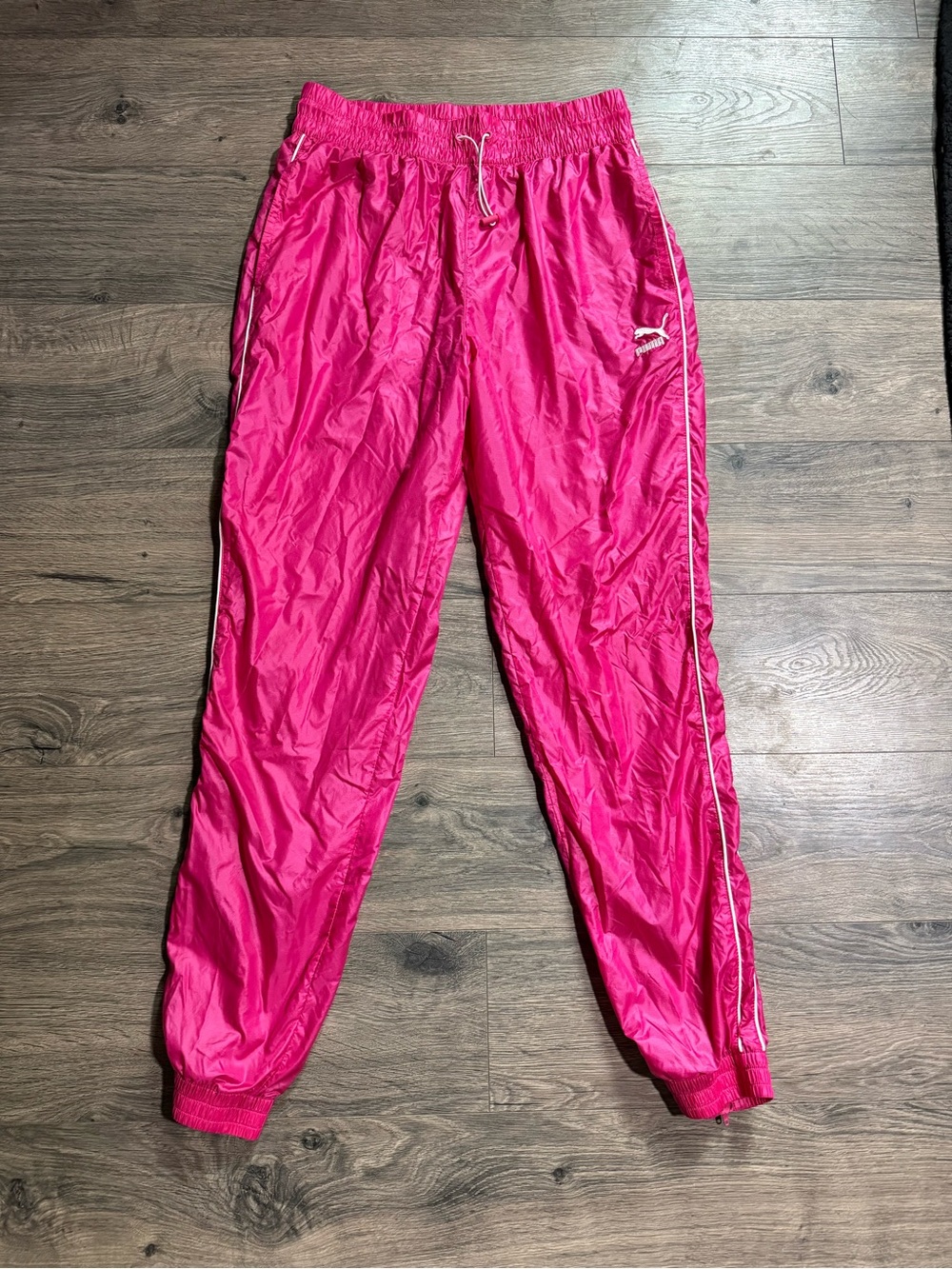 PUMA Pink Track Pants with White Side Stripe (M)
